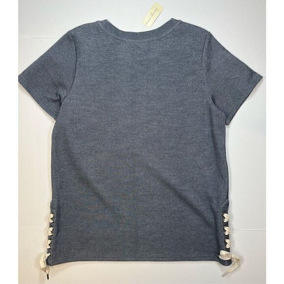 NEW L.L. Bean Signature Short Sleeve Side Tie Heather Navy Sweatshirt Size Large - Picture 5 of 8